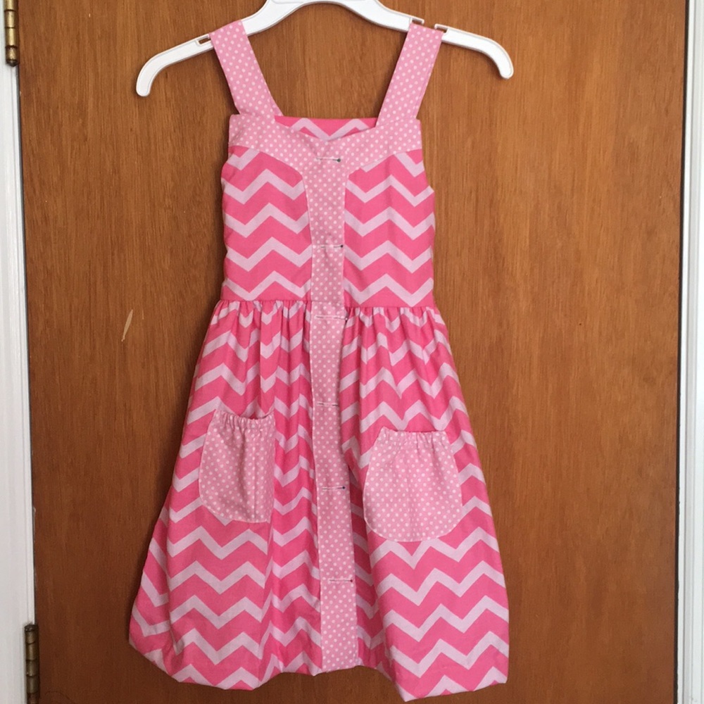 Pink kids Chevron polka dot dress